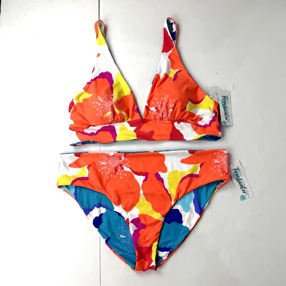 New Reversible Floral Tropical Print Bikini Swimsuit Top Bottom Set Plus XXL 20 - Picture 3 of 8